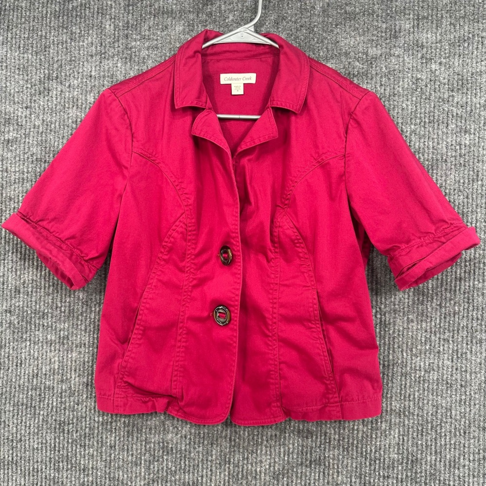 Coldwater Creek Blazer Womens 8 Pink Excellent Short Sleeve Cotton Jacket
